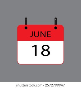 Calendar icon with date june 18 on grey background. Vector schedule symbol.
