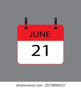 Calendar icon with date june 21 on grey background. Vector schedule symbol.