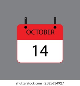 Calendar icon with date october 14 on grey background. Vector schedule symbol.