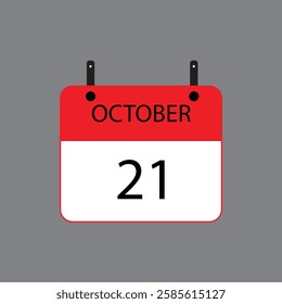 Calendar icon with date october 21 on grey background. Vector schedule symbol.