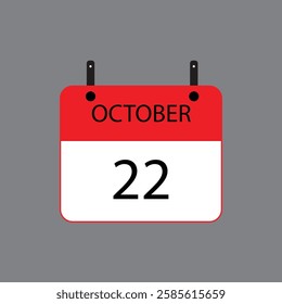 Calendar icon with date october 22 on grey background. Vector schedule symbol.