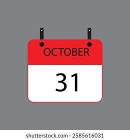 Calendar icon with date october 31 on grey background. Vector schedule symbol.