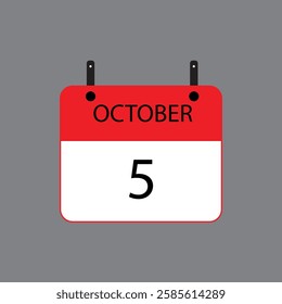 Calendar icon with date october 5 on grey background. Vector schedule symbol.