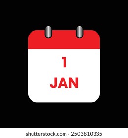 Calendar icon. Calendar and date on black background. Calendar schedule first January symbols  web design and isolated for graphic. Time icon vector illustration. eps 10.