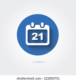  calendar icon with date on a blue circular background. Vector illustration Long shadow