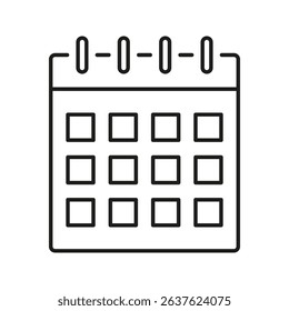Calendar Icon. Date Planning And Scheduling Outline Symbol. Time Management And Event Organization. Editable Stroke. Isolated Vector Illustration.