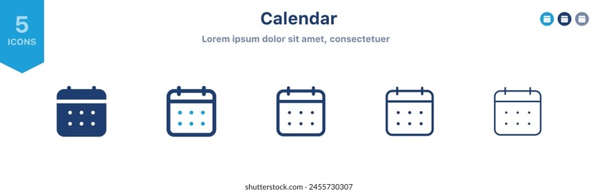 Kalendersymbol, Datumserinnerungssymbol, Monatsplanersymbol. Ereignis, Uhrzeit, Kalender, Terminsymbole. Vektorgrafiken Kalender Zeitplan Symbol Button	
