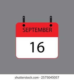 Calendar icon with date september 16 on grey background. Vector schedule symbol.