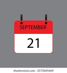 Calendar icon with date september 21 on grey background. Vector schedule symbol.