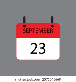 Calendar icon with date september 23 on grey background. Vector schedule symbol.