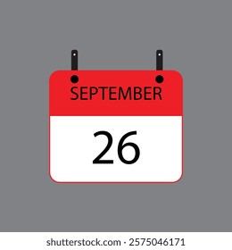Calendar icon with date september 26 on grey background. Vector schedule symbol.