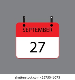 Calendar icon with date september 27 on grey background. Vector schedule symbol.