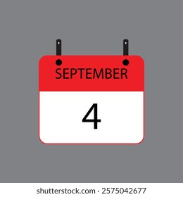 Calendar icon with date september 4 on grey background. Vector schedule symbol.