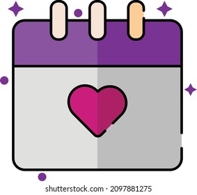 Kalender-Symbol, Datum, Uhrzeit, Begrüßung Valentinstag-Zeichen und -Symbole. Liebe, Pärchen, Beziehung, Dating, Hochzeit, Urlaub, romantisches Amotiv. 