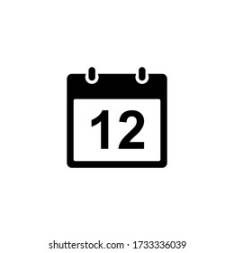 Calendar icon - day 12. Simple black glyph date silhouette for web design, user interface, events, appointments, meetings.