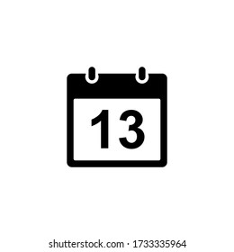 Calendar icon - day 13. Simple black glyph date silhouette for web design, user interface, events, appointments, meetings.