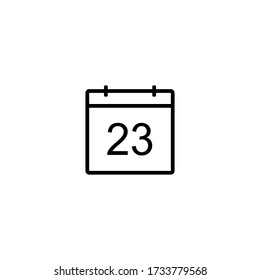 Calendar icon. Day 23. Black line date symbol for web design, user interface, events, appointments, meetings. Simple shape design.