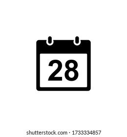 Calendar icon - day 28. Simple black glyph date silhouette for web design, user interface, events, appointments, meetings.