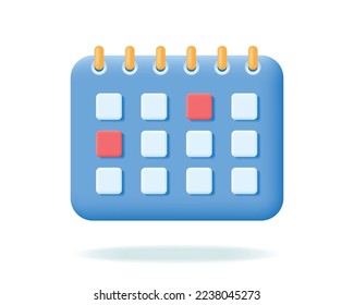 Calendar icon. Day month year time concept. Time management, Schedule, appointment, planning element. 3d Realistic cartoon Vector illustration.