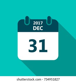 Calendar icon December 31 in flat style with long shadow. Vector.