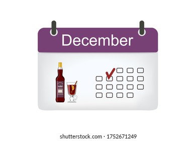 Calendar icon December with pattern isolated on white background. Vector illustration