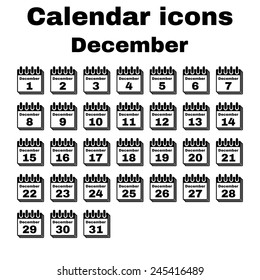 The calendar icon.  December symbol. Flat Vector illustration. Set