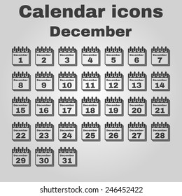 The calendar icon.  December symbol. Flat Vector illustration. Set