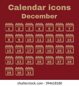The calendar icon.  December symbol. Flat Vector illustration. Set