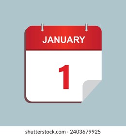 Calendar icon design. Calendar icon with date 1 January.  Calendar icon symbol vector. First day of year