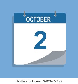 Diseño de iconos de calendario. Icono de calendario con fecha 2 de octubre.  Vector de símbolo de icono de calendario.