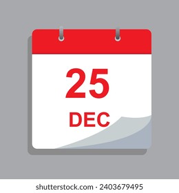 Calendar icon design. Calendar icon with date 25 December.  Calendar icon symbol vector.