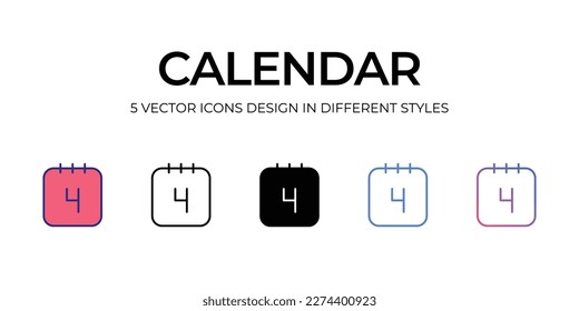 diseño de iconos de calendario en estilo Cinco con barra modificable. Línea, Sólido, Línea plana, Color de tono Duo y Línea de degradado de color. Adecuado para diseño de páginas Web, aplicaciones móviles, UI, UX y GUI.