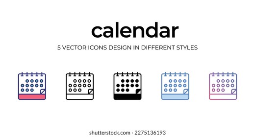 diseño de iconos de calendario en estilo Cinco con barra modificable. Línea, Sólido, Línea plana, Color de tono Duo y Línea de degradado de color. Adecuado para diseño de páginas Web, aplicaciones móviles, UI, UX y GUI.