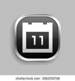 Kalendersymbol-Design. Glossy Button-Stil abgerundetes Rechteck einzeln auf grauem Hintergrund. Vektorgrafik
