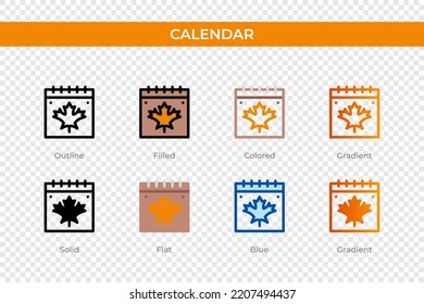 calendar icon in different style. calendar vector icons designed in outline, solid, colored, filled, gradient, and flat style. Symbol, logo illustration. Vector illustration