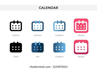calendar icon in different style. calendar vector icons designed in outline, solid, colored, gradient, and flat style. Symbol, logo illustration. Vector illustration