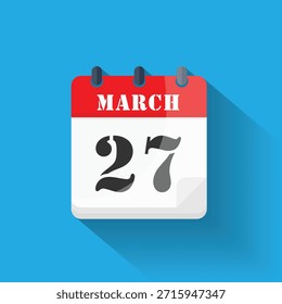 Ícone de calendário exibindo a data de 27 de março em um estilo de design plano moderno