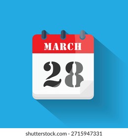Icono de calendario que muestra la fecha del 28 de marzo en un estilo de diseño plano moderno