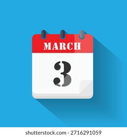 Icono de calendario que muestra la fecha del 3 de marzo en un estilo de diseño plano moderno