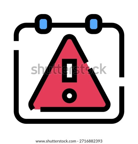 Calendar icon displaying a red warning triangle with an exclamation mark, symbolizing an urgent reminder, important deadline, or significant event requiring attention and notification