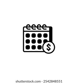 Ícone de calendário com sinal de dólar. sinal de estilo linear para conceito móvel e design da Web. Ícone de vetor de contorno.