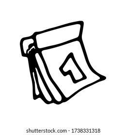 The calendar icon Doodle. Vector illustration. Calendar of detached work.Freehand outline black ink hand drawn object logo emblem sketchy in retro art doodle etch style pen on paper. Close up view