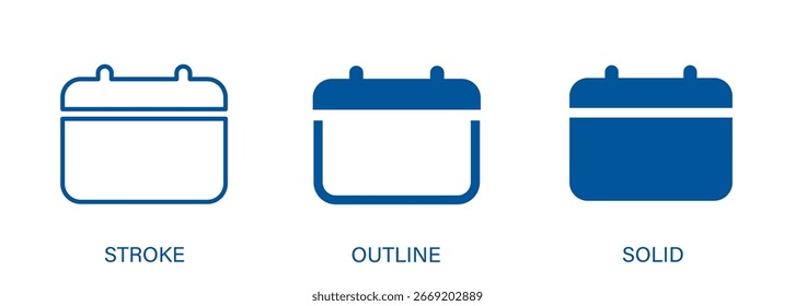 Icono de calendario con trazo editable, contorno y estilos sólidos. Icono de concepto de tiempo.