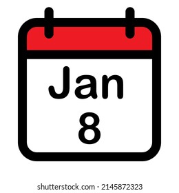Calendar icon with eighth January, vector illustration