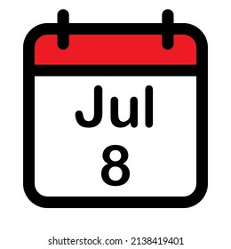 Calendar icon with eighth July, vector illustration