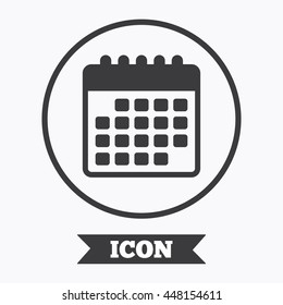 Calendar icon. Event reminder symbol. Graphic design element. Flat symbol in circle button. Vector