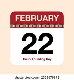 Calendar icon for February 22, the anniversary of Saudi Founding Day, with traditional Saudi engravings.Vector 