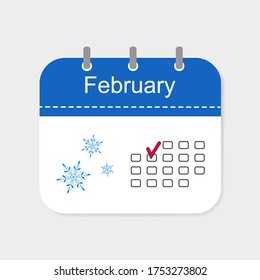 Calendar icon February with pattern isolated on white background. Vector illustration