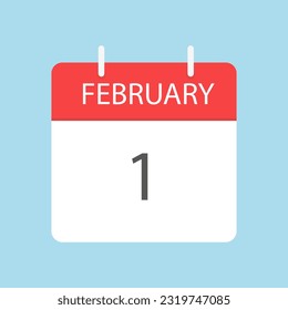 Calendar icon. February calendar. Calendar to tear off every day. Vector illustration in flat style. Isolated on a light blue background.