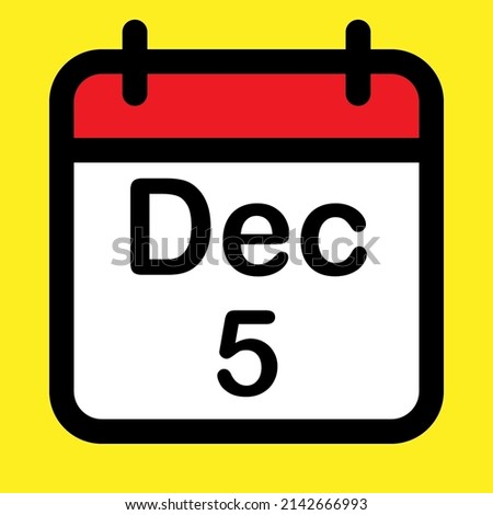 Calendar icon fifth December, vector illustration